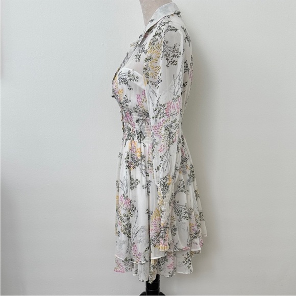 Free People Sheer Floral Long Sleeve Dress - White and Pink - Picture 2 of 9